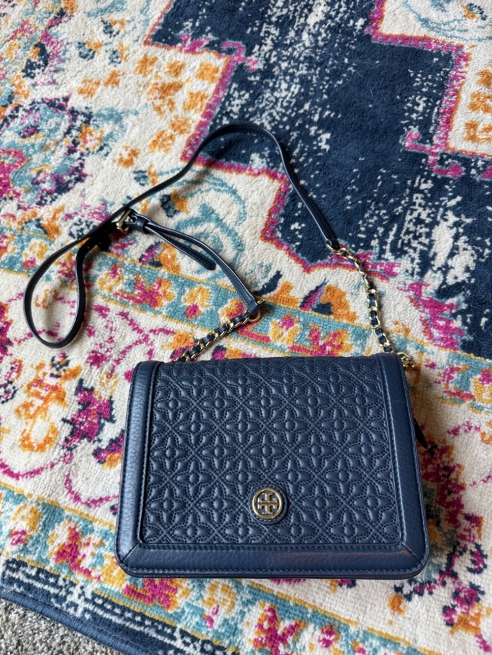 Tory Burch Quilted Leather Crossbody Bag in Navy